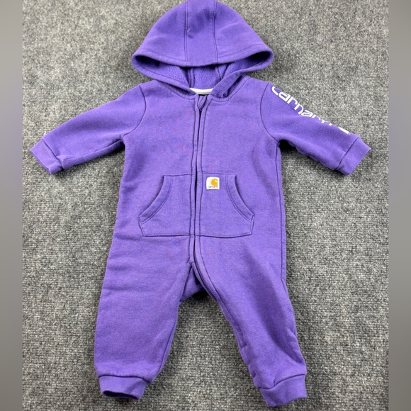 CARHARTT Baby Long Sleeve Fleece Zip Hooded Coverall Purple size: 6 Month - Picture 1 of 7
